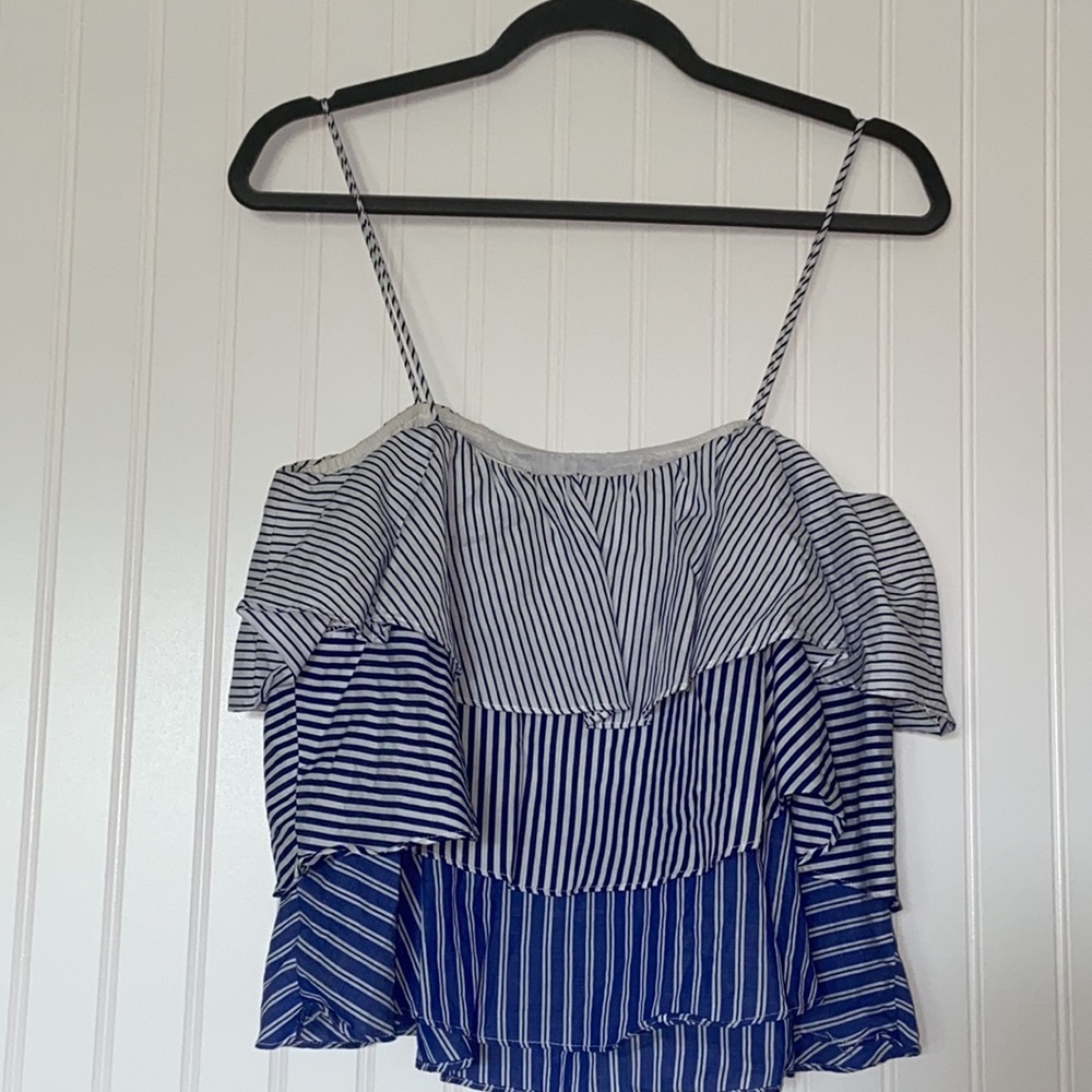 DO + BE Blue Spaghetti Strap Ruffle Top - Picture 3 of 4